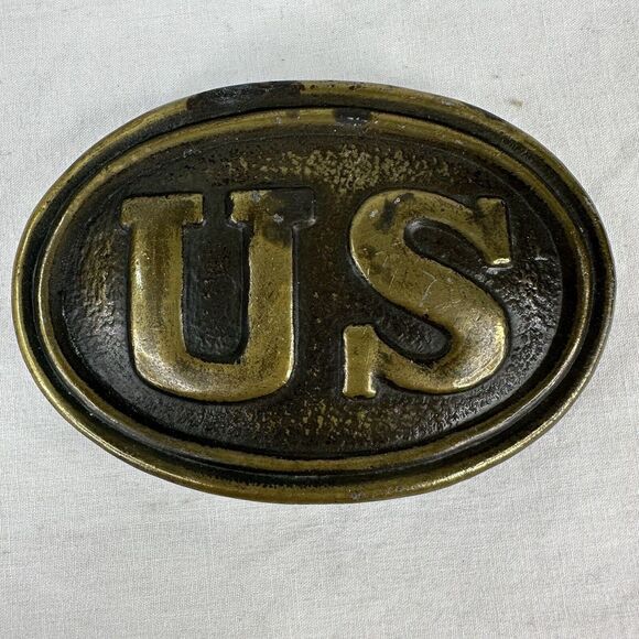 Other - CIVIL WAR US BELT BUCKLE REPRODUCTION piece BRASS HEAVY‎ Patina vtg reenactment